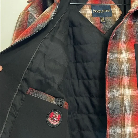 Pendleton Men’s Wool Mix Red and Black Gray Plaid Shirt Jacket- insulated - Picture 6 of 10